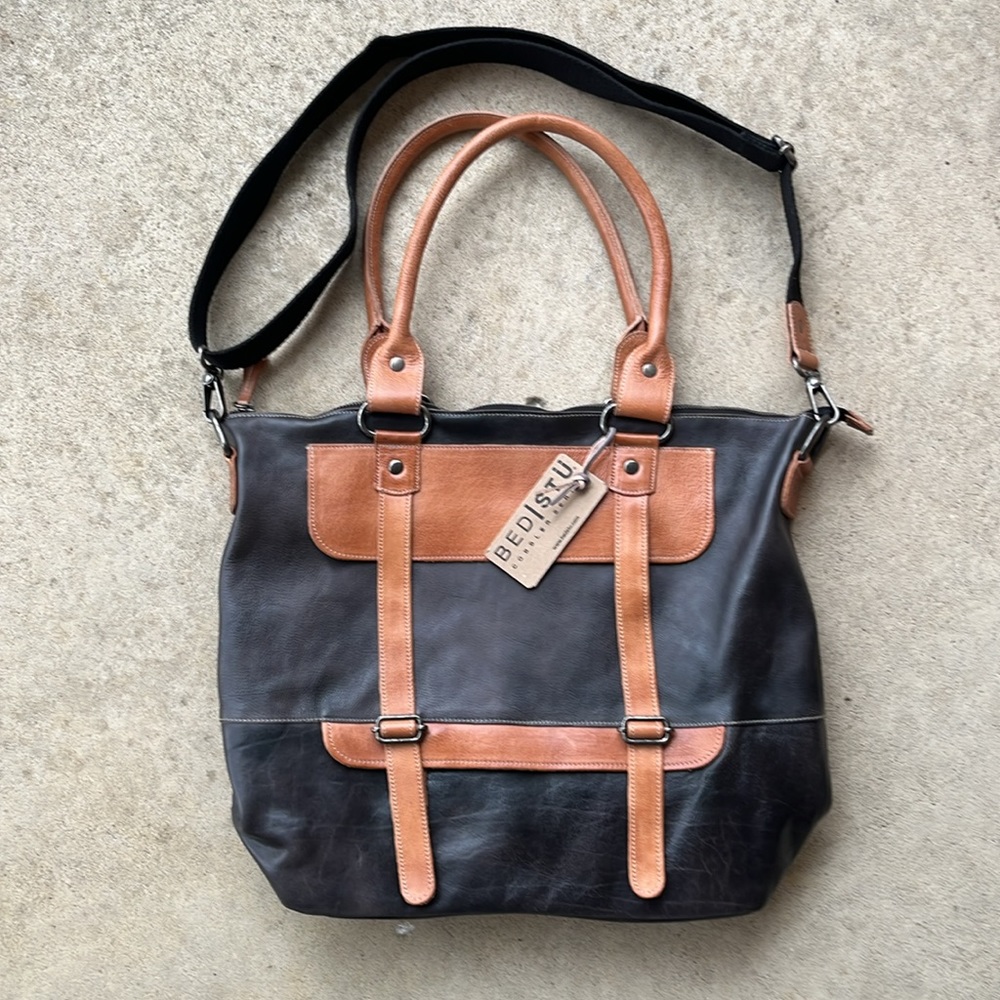 NWT BedStu Big Fork Bag in Black/Tan Rustic - HARD TO FIND